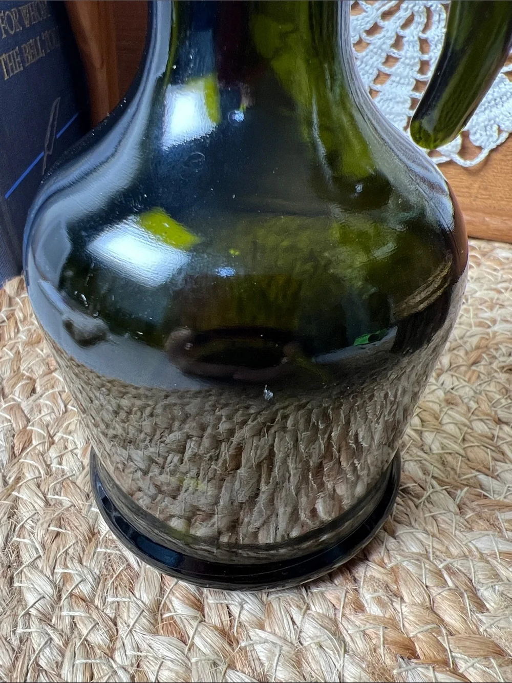 Vintage Vetro Brev Olive Green Glass Cruet Pitcher Italy Style MCM